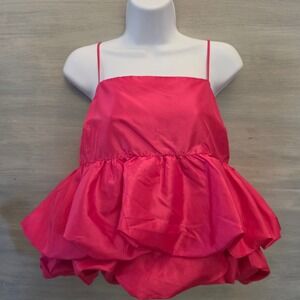 a new day Hot‎ Pink Spaghetti Strap Taffeta Layered Ruffle Peplum Shirt XL GC